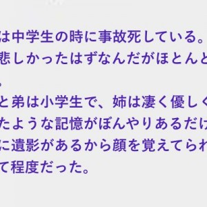今年の正月、弟が珍しく妻子を連れてきた。俺と弟の姉は中学生の時に事故死していて、悲しかったはずなのだが